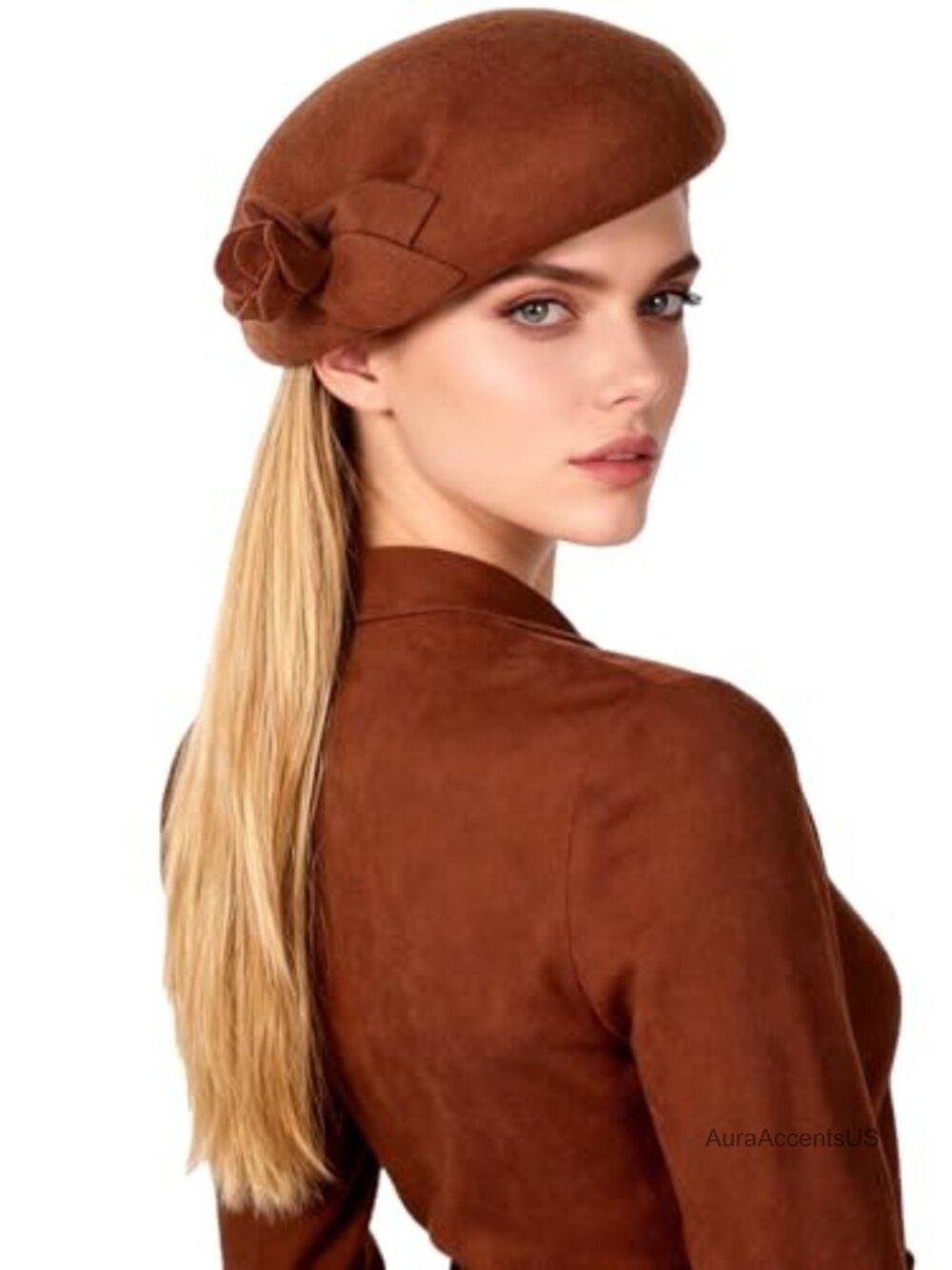 Wool Felt Beret Hat French Elegant Church Wedding Cocktail Party Floral